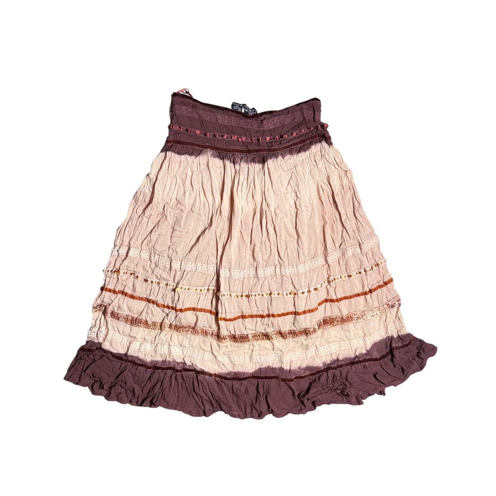 Angie Boho Midi Skirt Mauve Cream Tie Dye Beaded Sequin